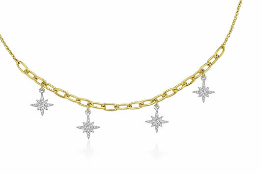 14K Two-Tone Gold Diamond Star Station Necklace, 0.21 ct