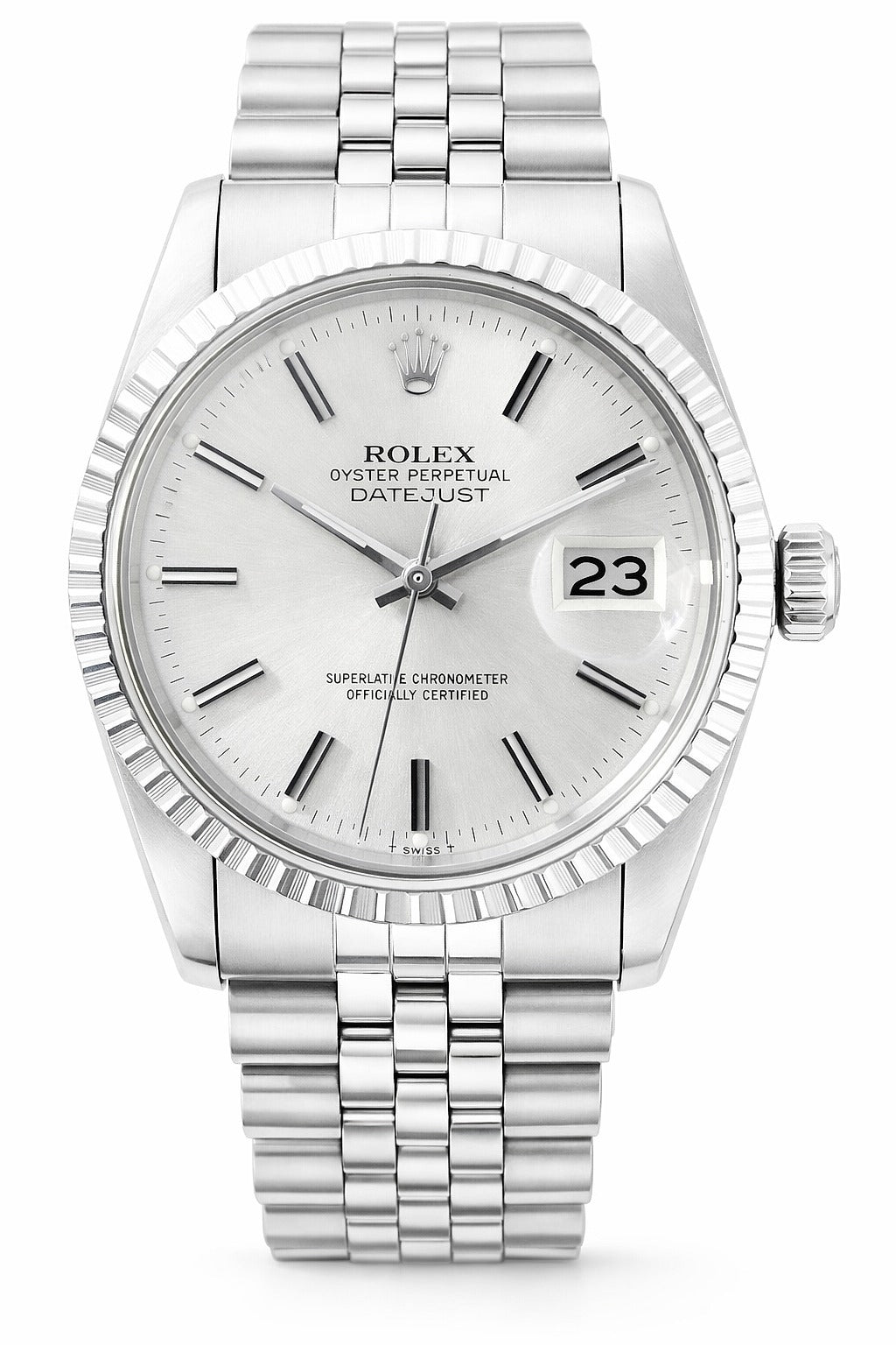 Rolex Oyster Perpetual Datejust 36mm Stainless Steel White Gold Fluted Bezel Watch 16030
