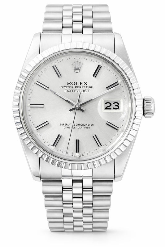 Rolex Oyster Perpetual Datejust 36mm Stainless Steel White Gold Fluted Bezel Watch 16030