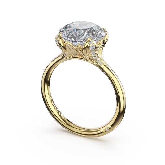 18K Yellow Gold Round Diamond Semi-Mount Ring, 0.11 ct