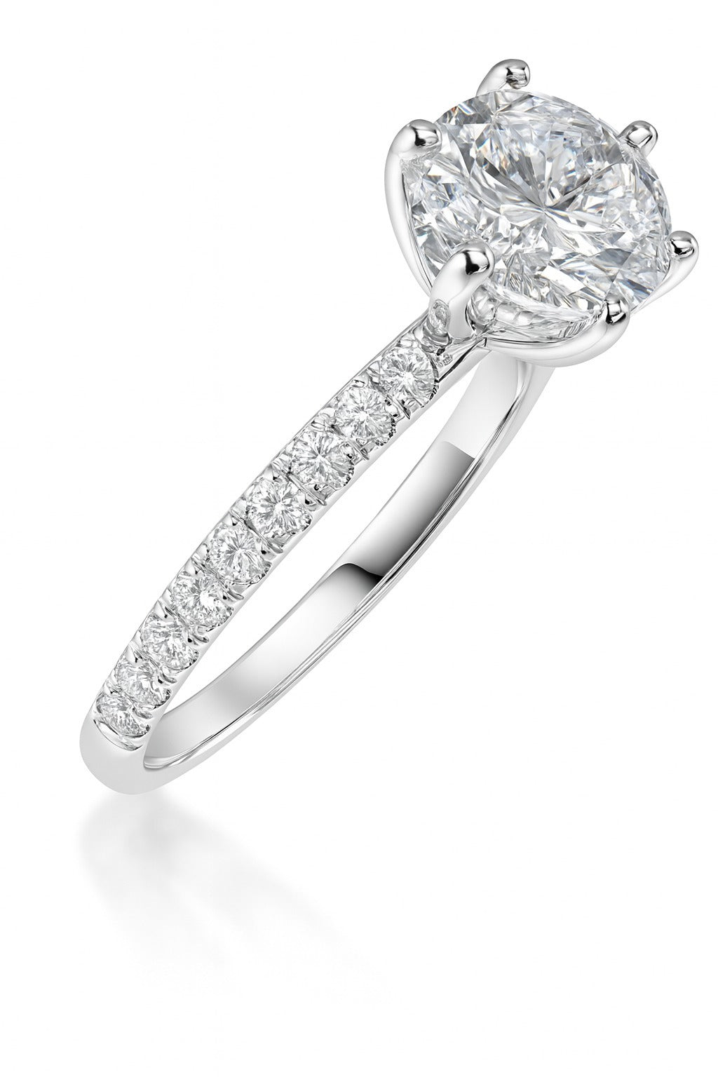 14K White Gold Round Diamond Engagement Ring, 1.51 ct Center