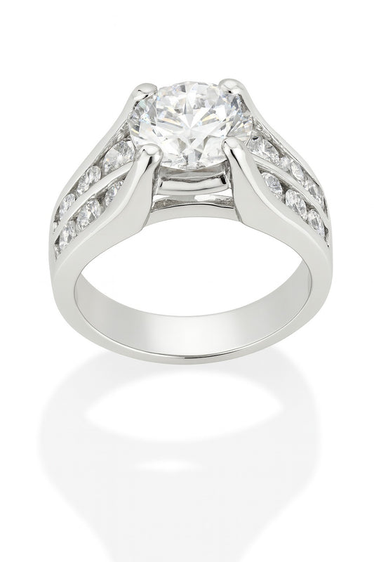 14K White Gold Round Diamond Engagement Ring, 1.30 ct Center