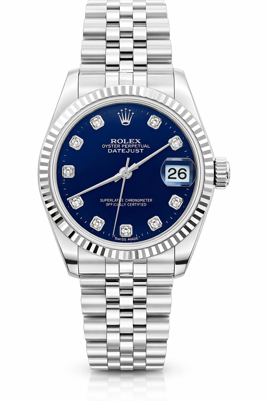 Rolex Datejust 31 – Blue Diamond Dial with White Gold Fluted Bezel Watch 178274