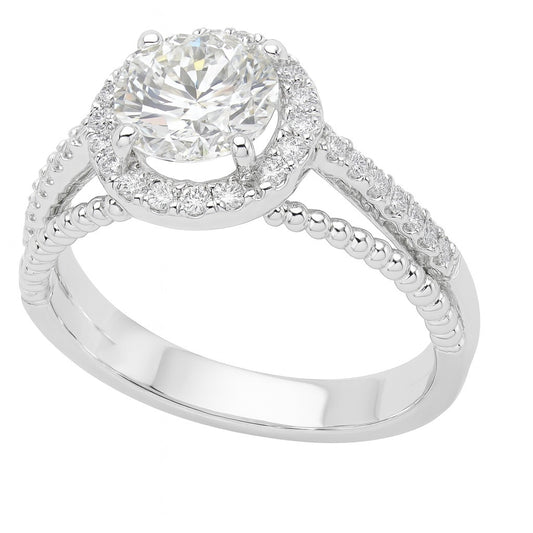 14K White Gold Diamond Halo Engagement Ring, 1.00 ct Center