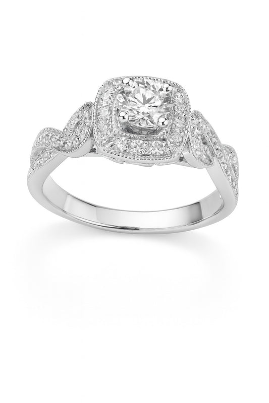 14K White Gold Round Diamond Solitaire Ring, 0.63 ct