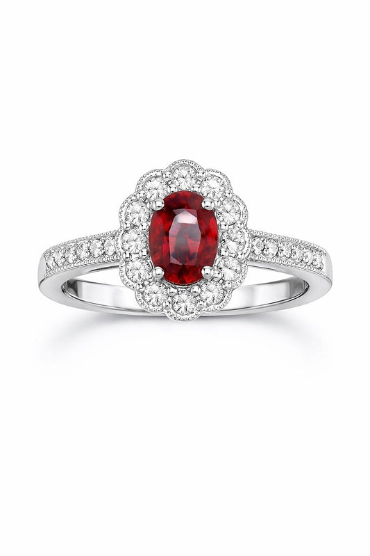 18K White Gold Ruby and Diamond Fancy Ring, 1.05 ct
