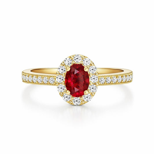 18K Yellow Gold Oval Ruby and Diamond Ring, 1.02 ct Ruby