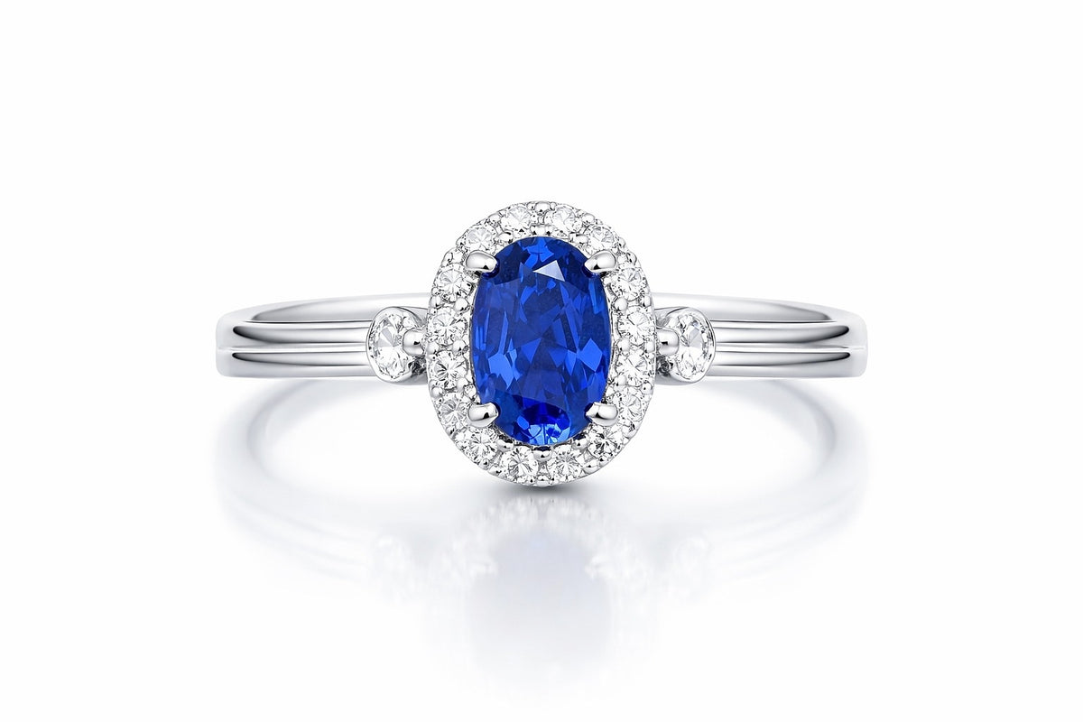 White Gold Sapphire and Diamond Ring, 1.20 ct Sapphire