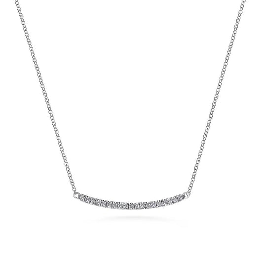 14K White Gold Diamond Pave Curved Bar Necklace