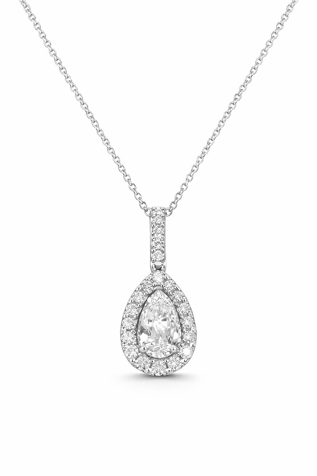 14K White Gold Pear Diamond Pendant, 0.72 ctw