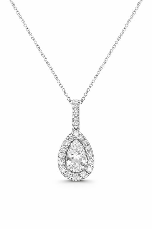 14K White Gold Pear Diamond Pendant, 0.72 ctw