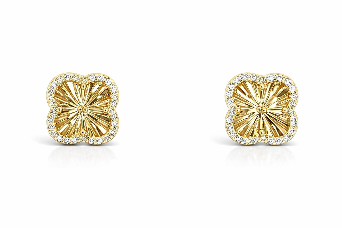 14K Yellow Gold Diamond Clover Earrings, 0.18 ctw