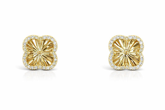 14K Yellow Gold Diamond Clover Earrings, 0.18 ctw