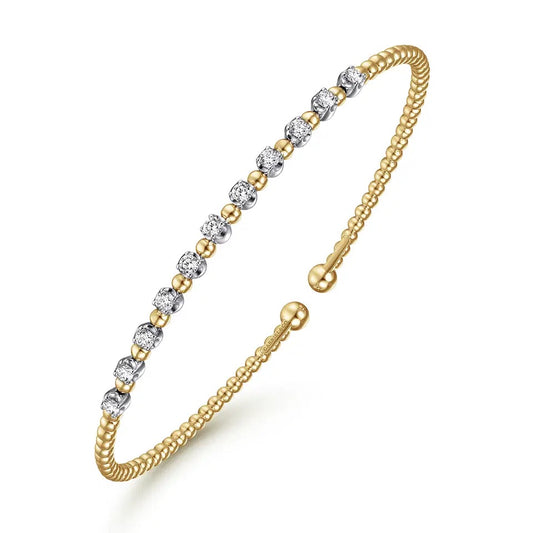 14K White-Yellow Gold Bujukan Diamond Split Bangle Bracelet