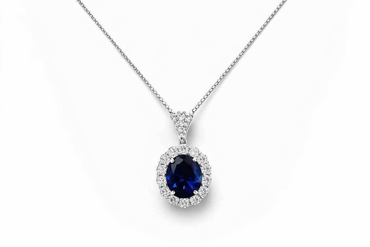 18K White Gold Sapphire and Diamond Pendant, 4.84 ct
