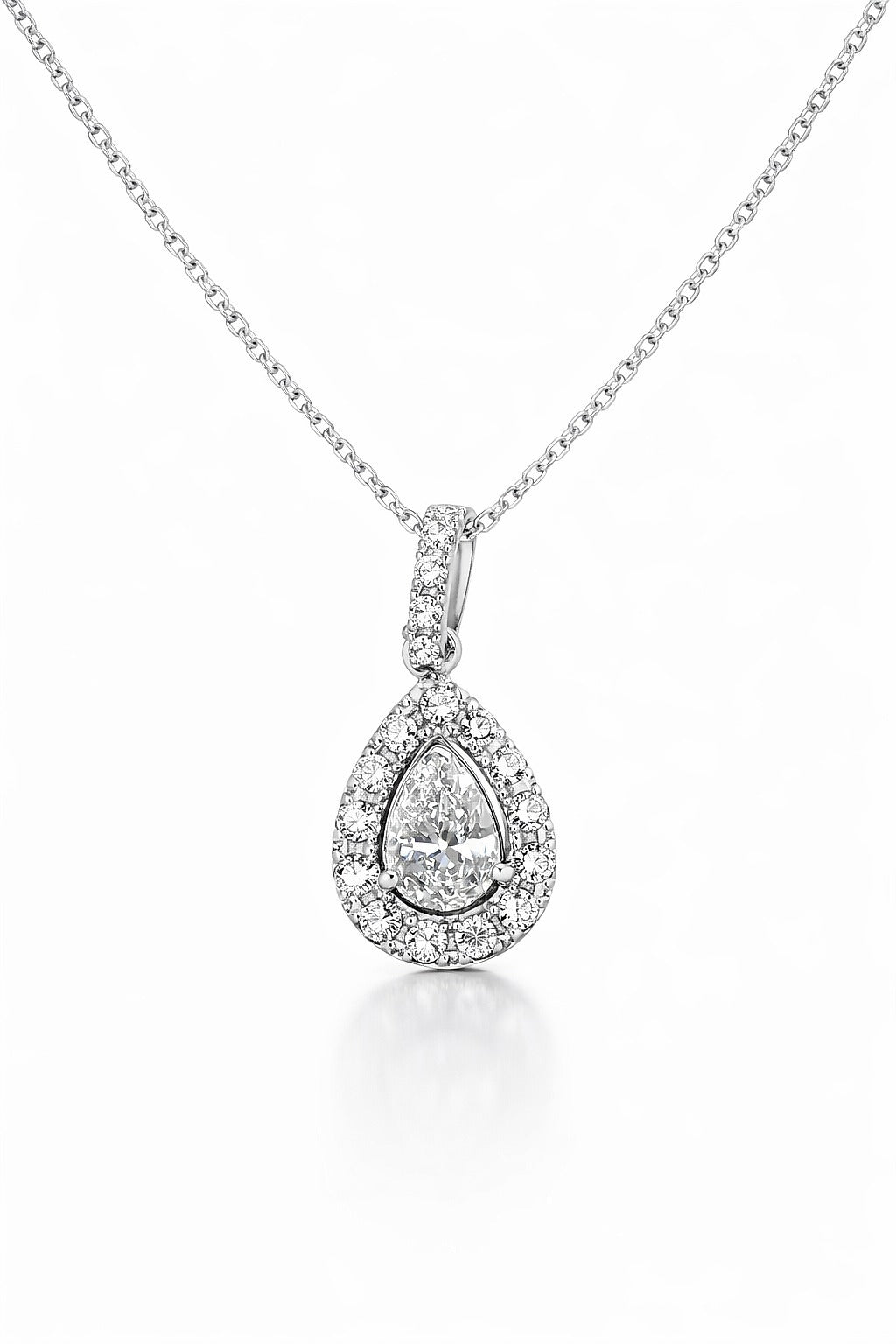 14K White Gold Pear Diamond Pendant, 0.69 ctw