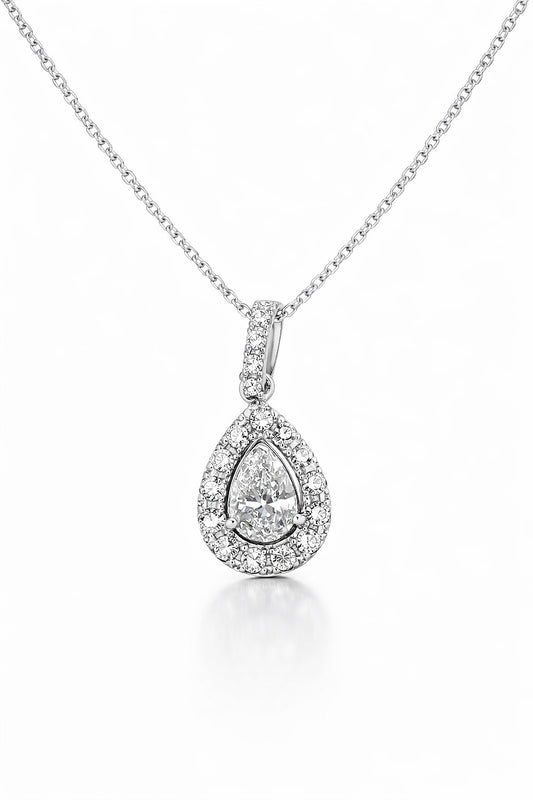 14K White Gold Pear Diamond Pendant, 0.69 ctw