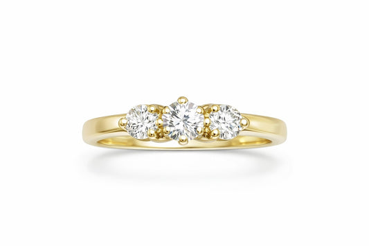 14K Yellow Gold Diamond Three-Stone Engagement Ring, 0.75 ctw