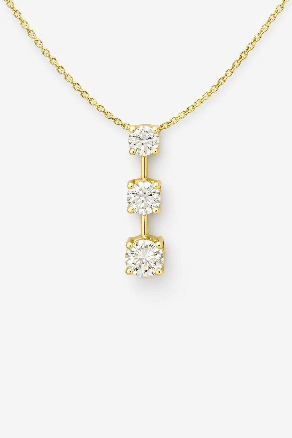 14K Yellow Gold Round Diamond Three-Stone Pendant, 0.75 ctw
