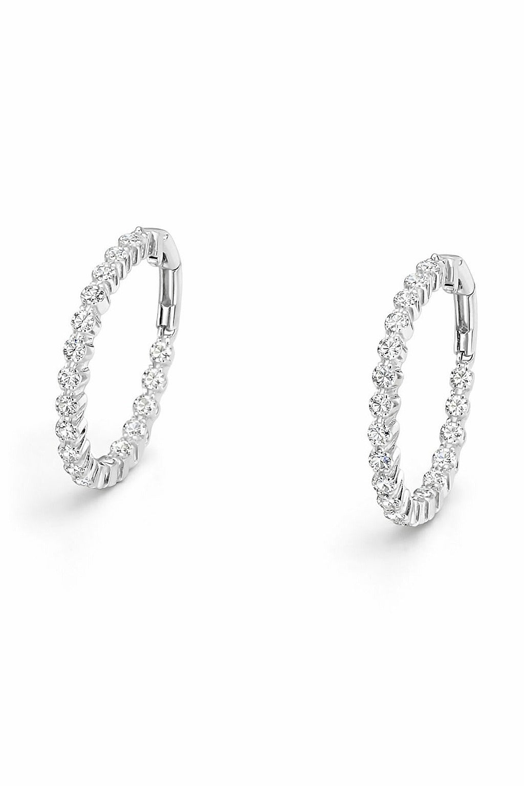 18K White Gold Diamond Hoop Earrings, 2.11 ct