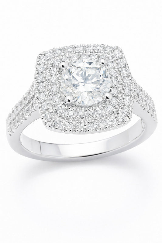 14K White Gold Round Diamond Triple Halo Engagement Ring, 1.50 ct