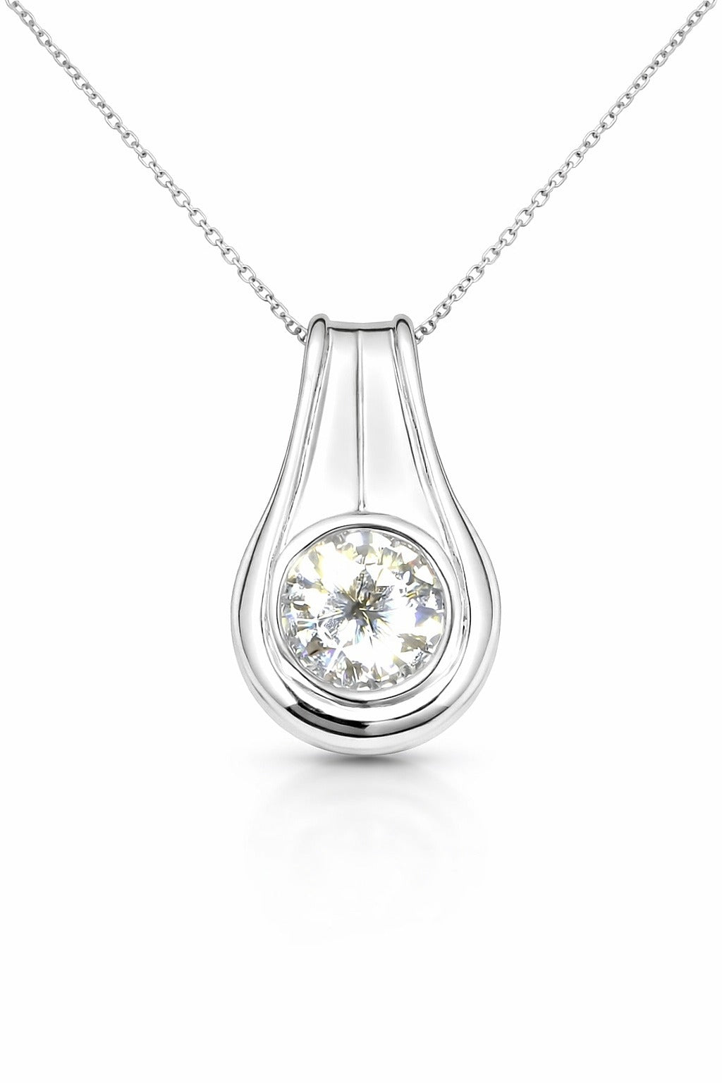 14K White Gold Round Moissanite Pendant, 2.19 ct