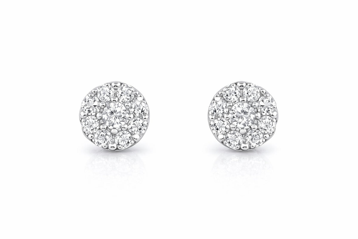 18K White Gold Diamond Cluster Earrings, 0.75 ct