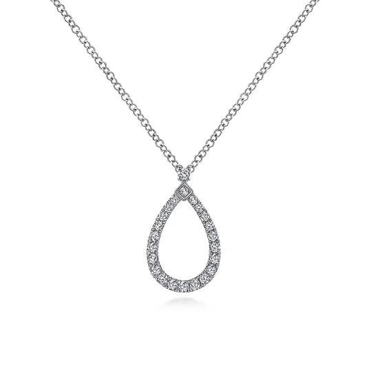 14K White Gold Teardrop Diamond Pendant Necklace