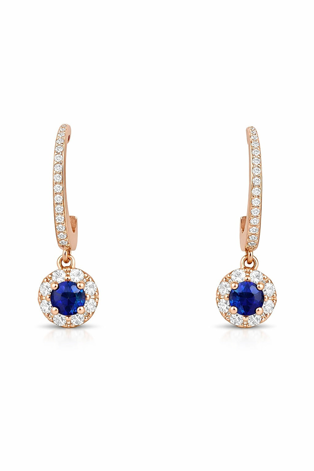 14K Rose Gold Sapphire and Diamond Drop Earrings, 0.61 ct