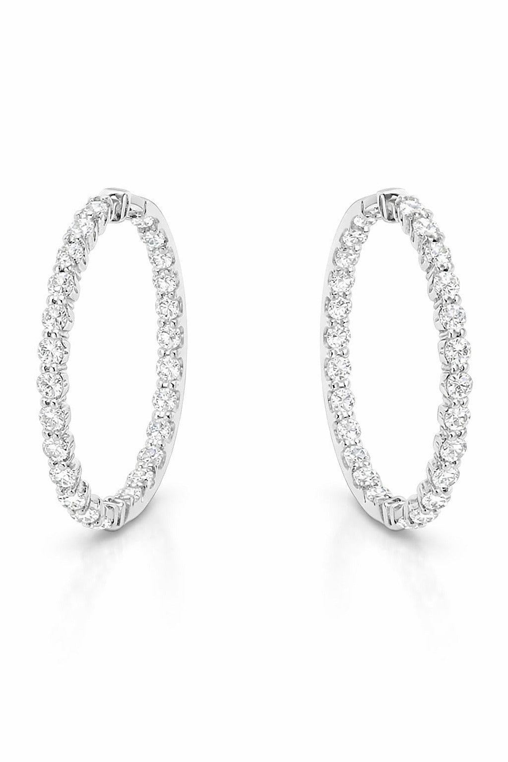 14K White Gold Diamond Inside-Out Hoop Earrings, 1.43 ct