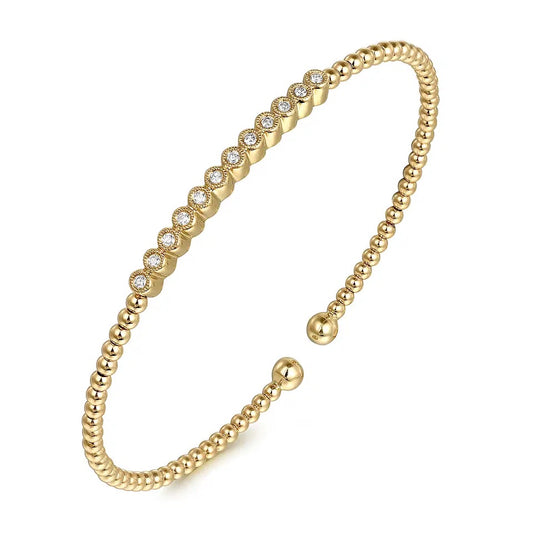 14K Yellow Gold Bujukan Bead Diamond Bangle Bracelet