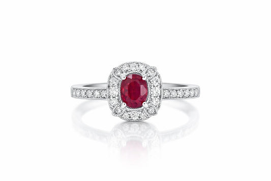 14K White Gold Ruby and Diamond Pendant