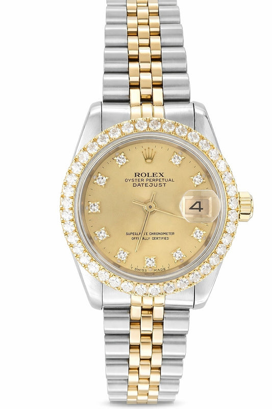 Rolex Ladies Datejust Model With Champagne Diamond Dial 69174