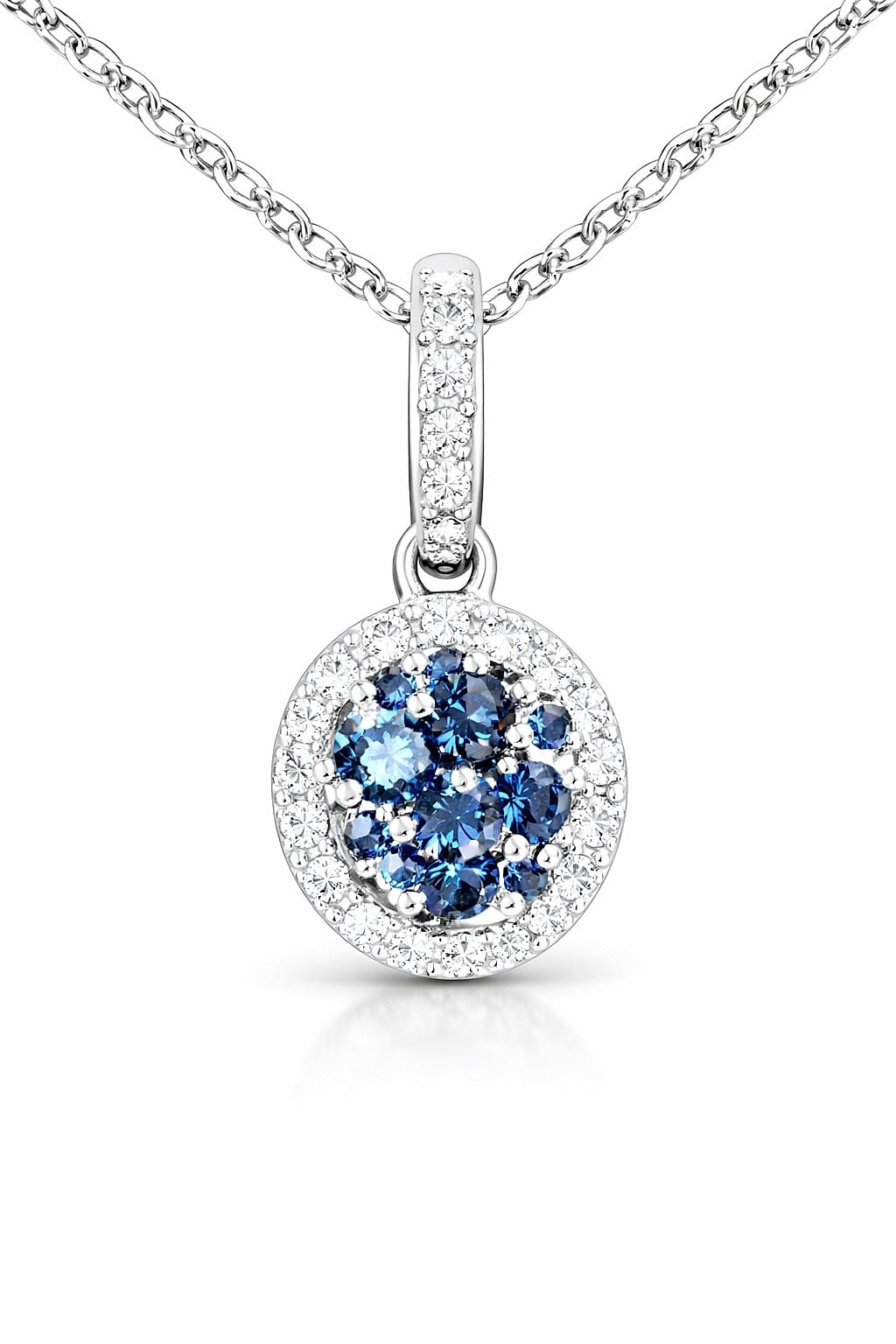 14K White Gold Sapphire and Diamond Cluster Pendant, 0.35 ct