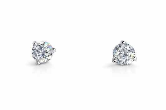 14K White Gold Round Diamond Stud Earrings, 2.00 ct