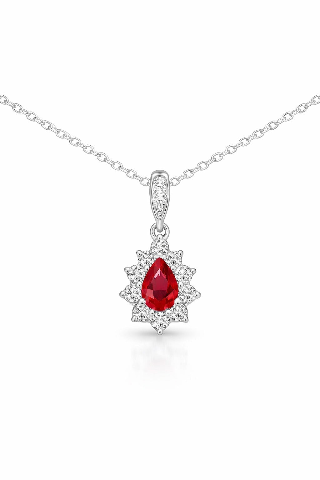 14K White Gold Pear Ruby and Diamond Pendant, 0.46 ct