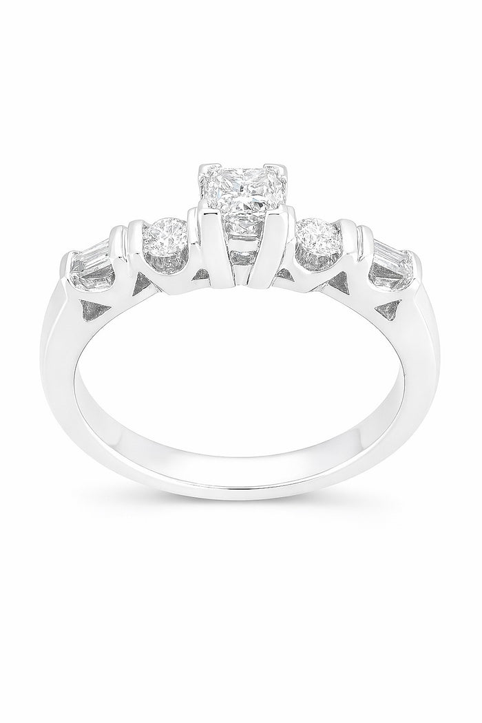 14K White Gold Round Diamond, 0.50 ct
