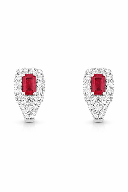 14K White Gold Ruby and Diamond Earrings