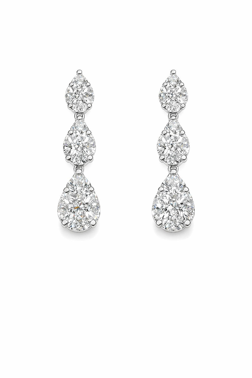 18K White Gold Pear Diamond Cluster Drop Earrings, 2.20 ct