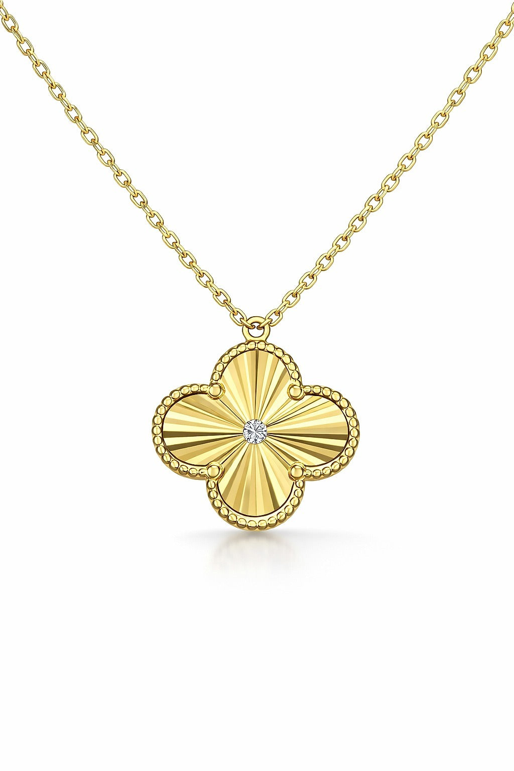 14K Yellow Gold Round Diamond Clover Slide Pendant, 0.02 ct