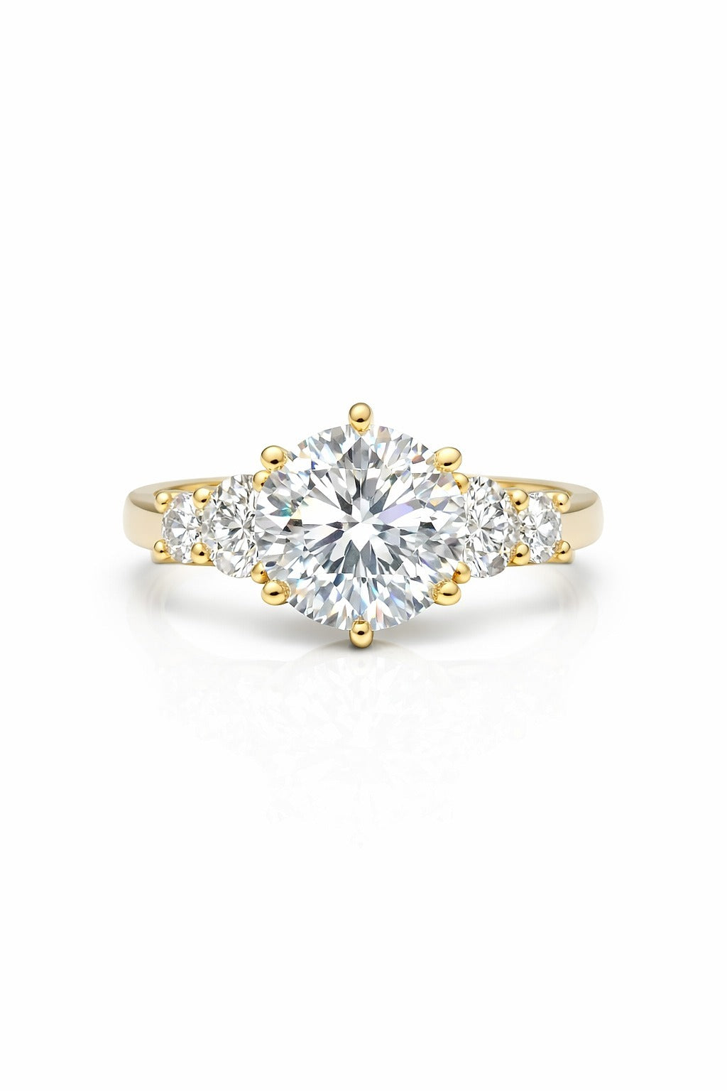 14K Yellow Gold Round Diamond Engagement Ring, 4.50 ct