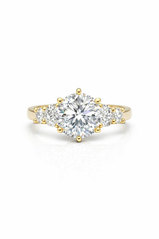 14K Yellow Gold Round Diamond Engagement Ring, 4.50 ct
