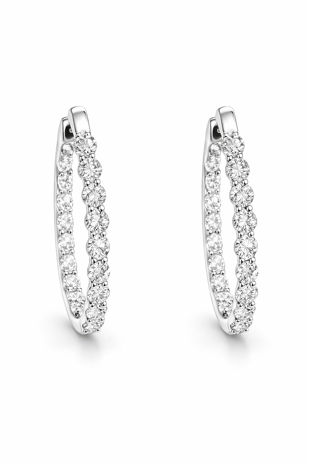14K White Gold Diamond Oval Inside-Out Hoop Earrings, 1.96 ct
