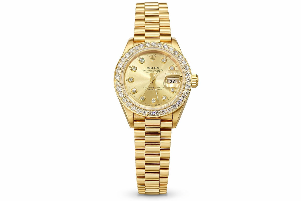 Pre-Owned Rolex Datejust Lady 18K Gold Champagne Diamond Dial on 18K Gold Bracelet, Ref. 69138, with Card 2022