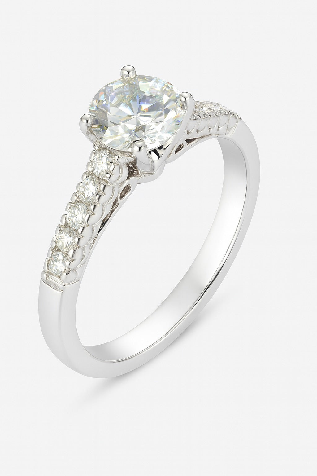 14K White Gold Diamond with Pavé Diamond Sides, 2.50 ct