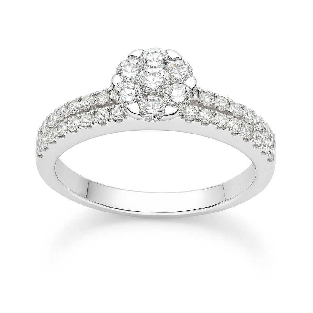 14K White Gold Diamond Cluster Engagement Ring, 0.50 ct