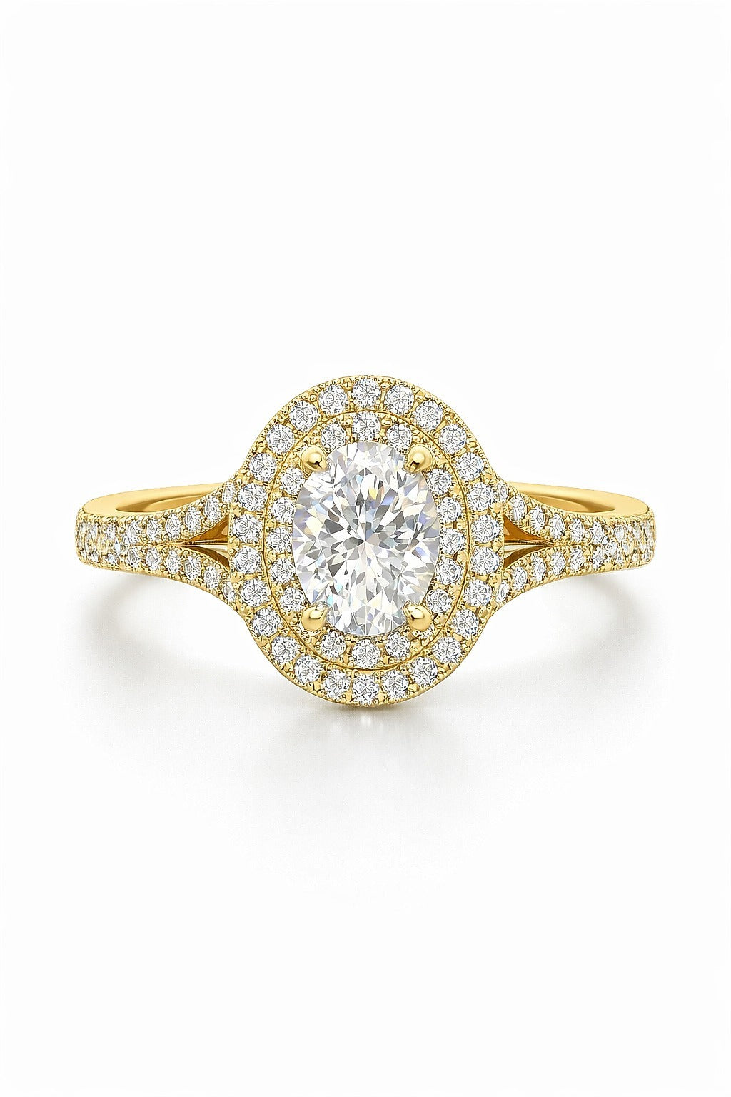 14K Yellow Gold Oval Diamond Triple Halo Engagement Ring, 1.50 ct