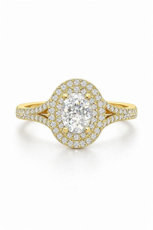 14K Yellow Gold Oval Diamond Triple Halo Engagement Ring, 1.50 ct
