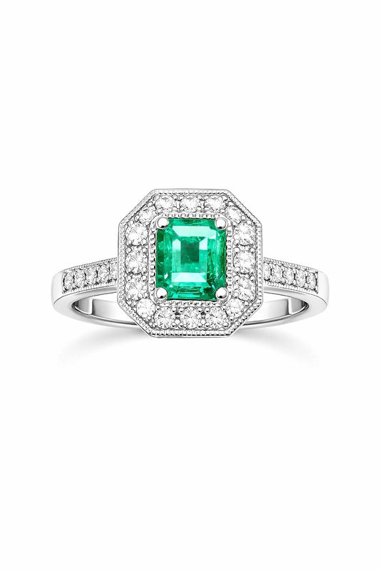 18K White Gold Emerald and Diamond Ring, 1.11 ct