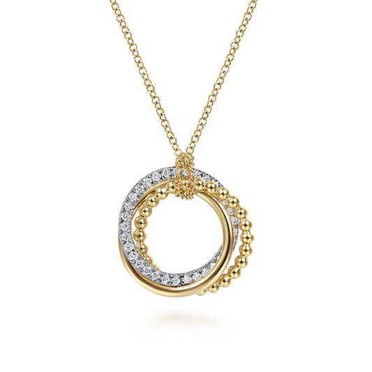 14K Yellow-White Gold Bujukan Diamond Interlocking Circles Pendant Necklace